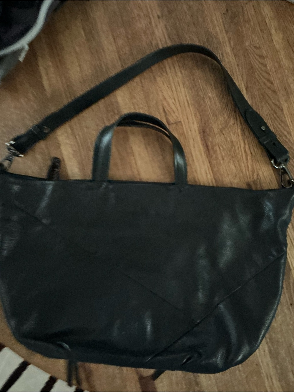 Black Leather Tote Bag with Adjustable Strap